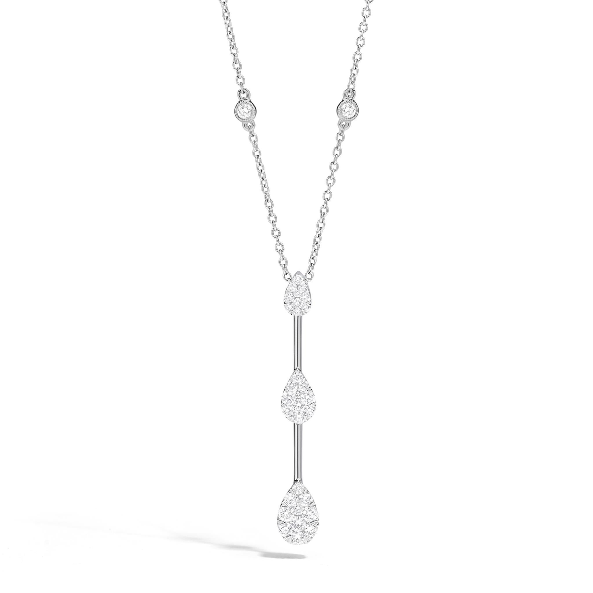 Lasker Couture 18Kt White Gold Fiori 3-Station Teardrop Pendant With .85cttw Natural Diamonds