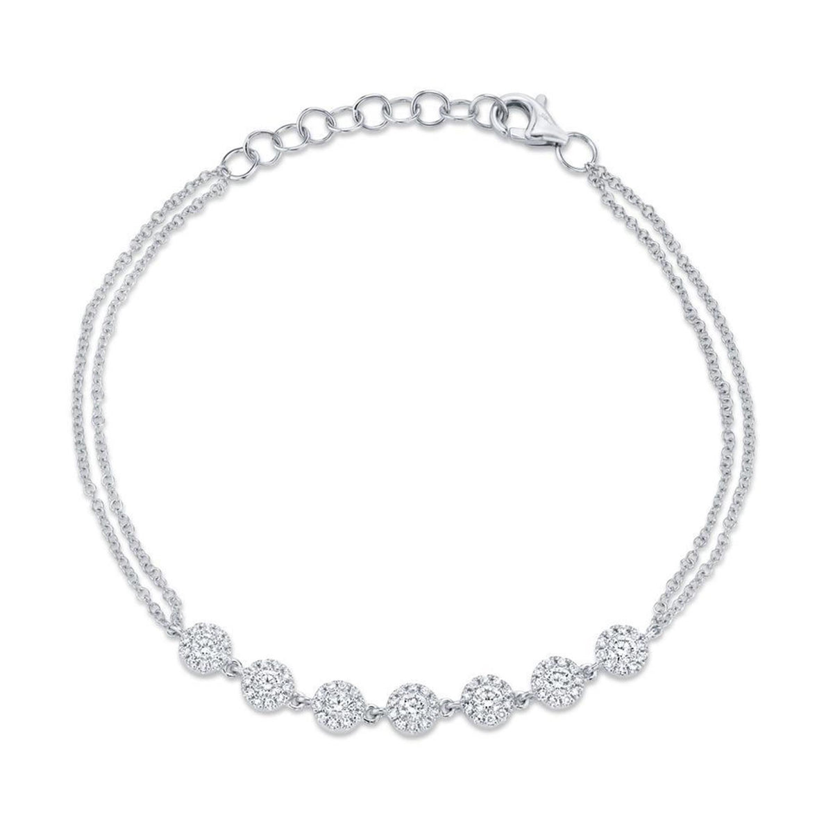 Shy Creation 14Kt White Gold 7-Station Diamond Halo Bracelet