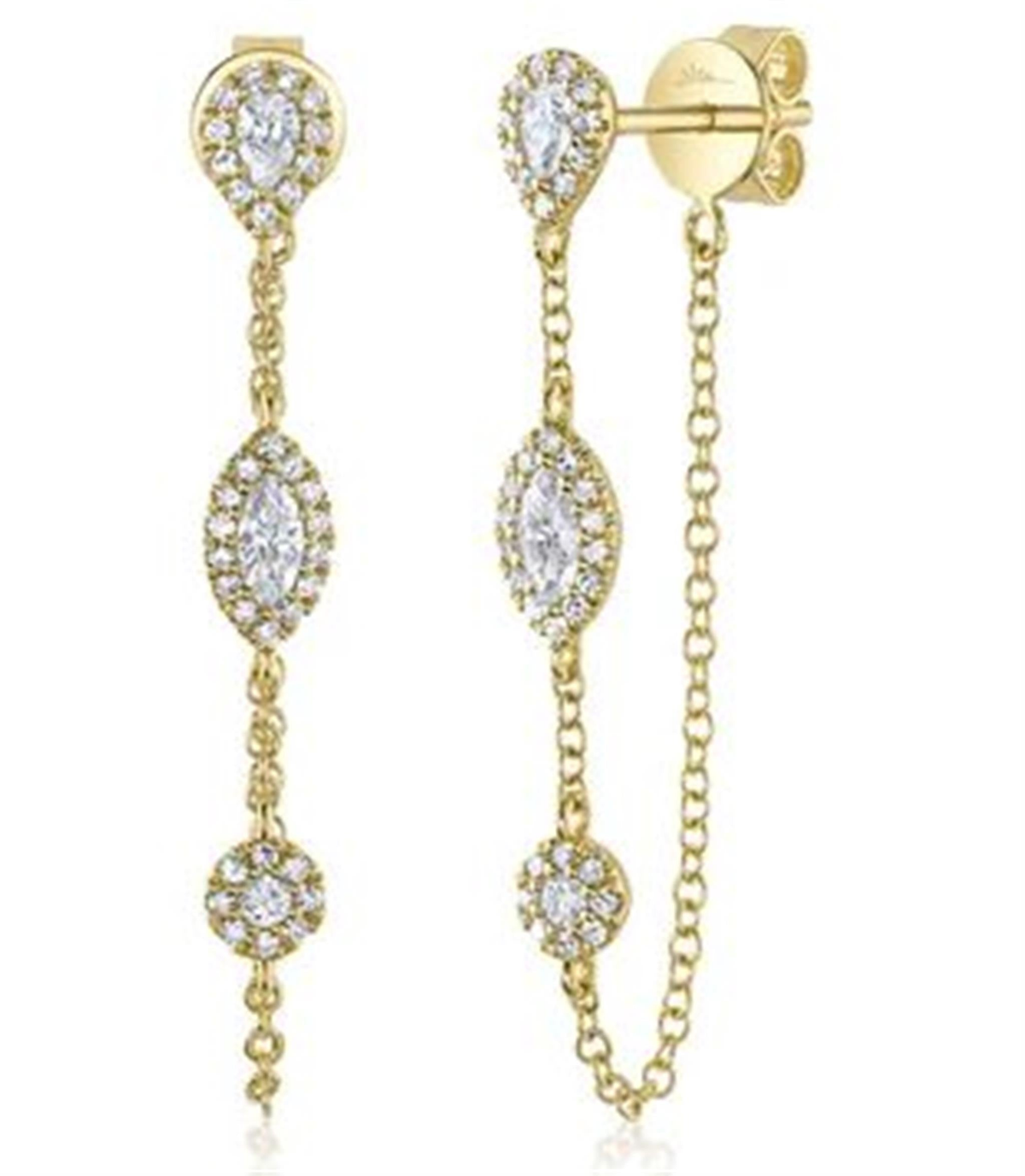 Shy Creation 14Kt Yellow Gold 0.48cttw Natural Diamond Halo-Station Dangle Earrings