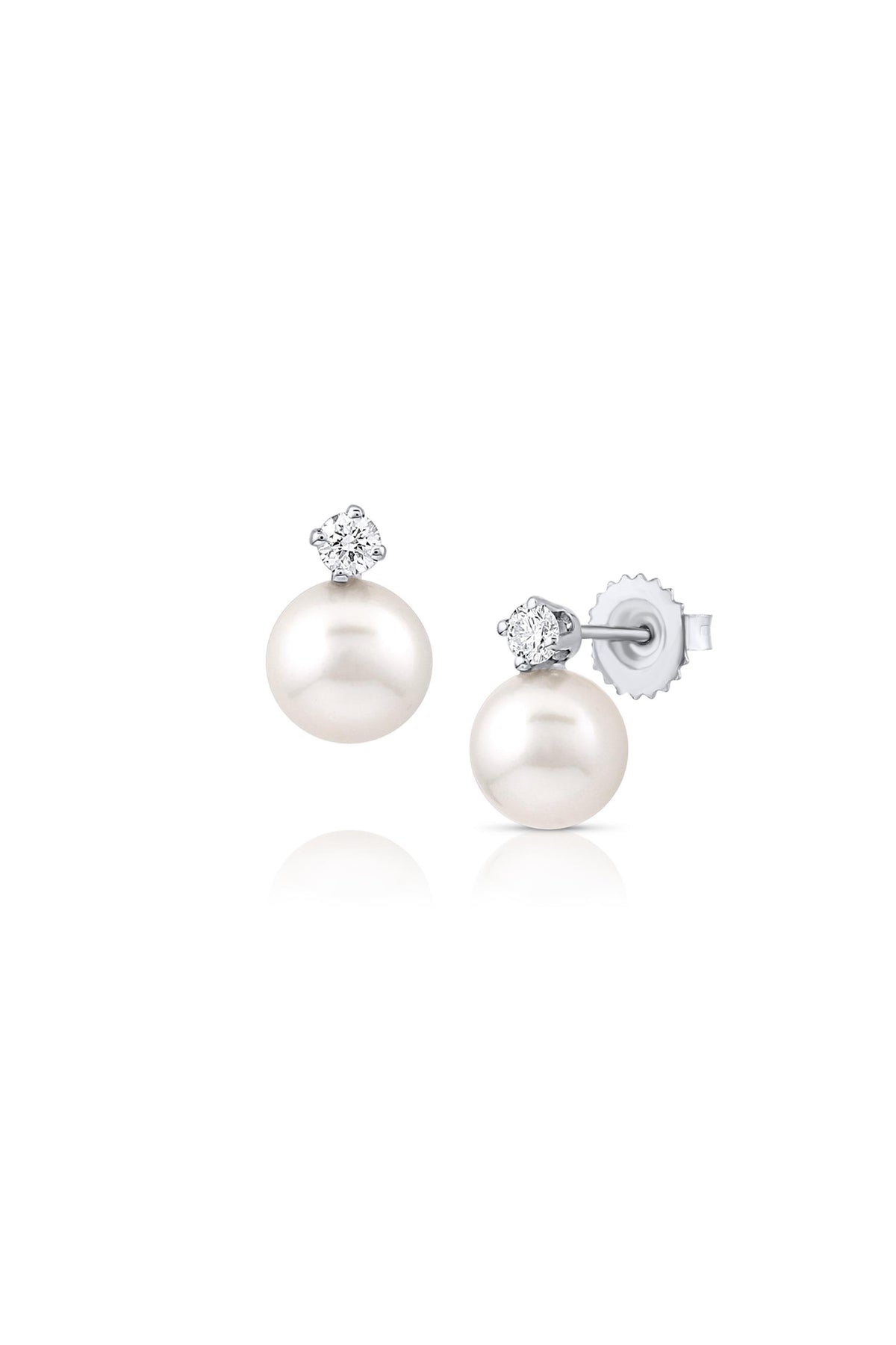 18Kt White Gold 7.5-8mm Cultured Pearl Earrings with.20cttw Natural Diamonds