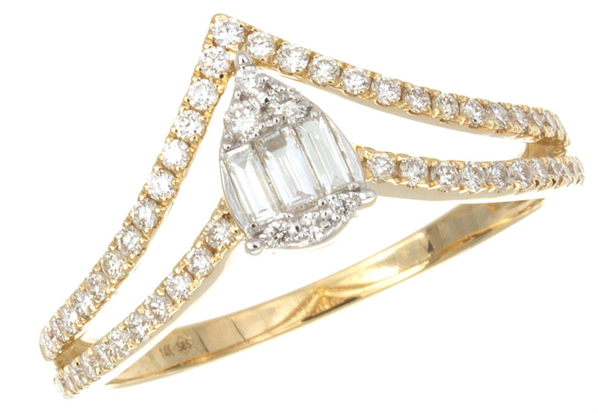 14Kt Yellow Gold Geometric Fashion Ring With 0.41cttw Natural Diamonds