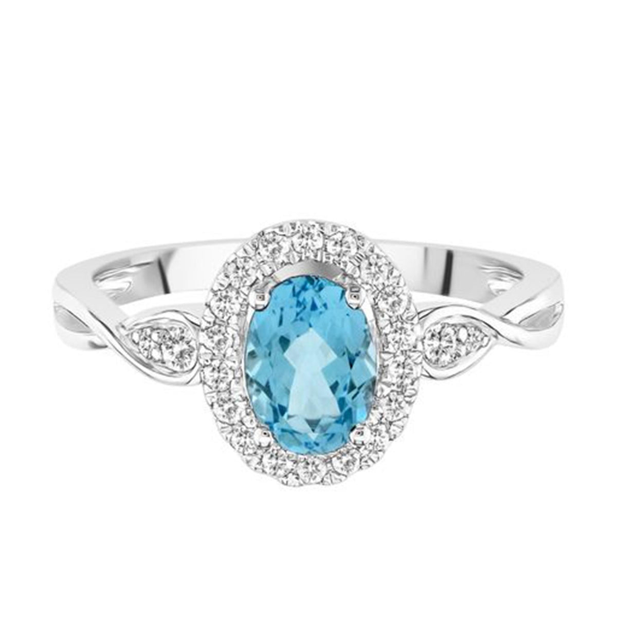 10Kt White Gold Halo Gemstone Ring With 0.97ct Blue Topaz