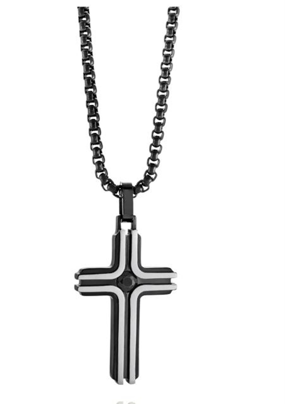 Black IP Stainless Steel Cross with Black Cubic Zirconia on 22" Chain