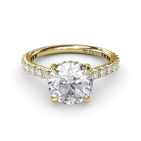 FANA 14Kt Yellow Gold Classic Prong Engagement Ring Mounting - 1ct Round Center Stone Sold Separately