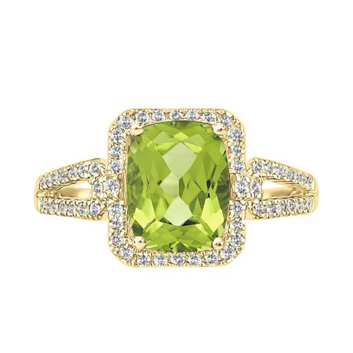 14Kt Yellow Gold Halo Gemstone Ring With 2.35ct Peridot