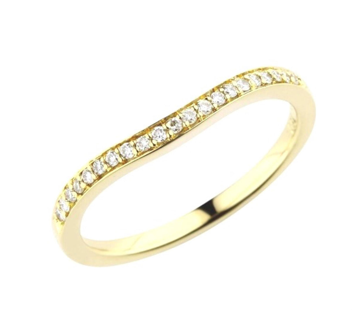 14Kt Yellow Gold Curved Wedding Ring With 0.11cttw Natural Diamonds