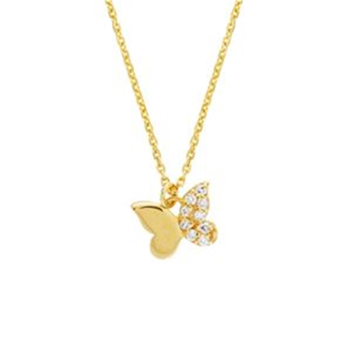 14K Yellow Gold Diamond Butterfly Pendant