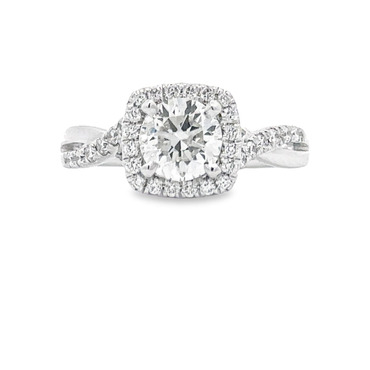18Kt White Gold Halo Engagement Ring With 1.01ct Natural Center Diamond