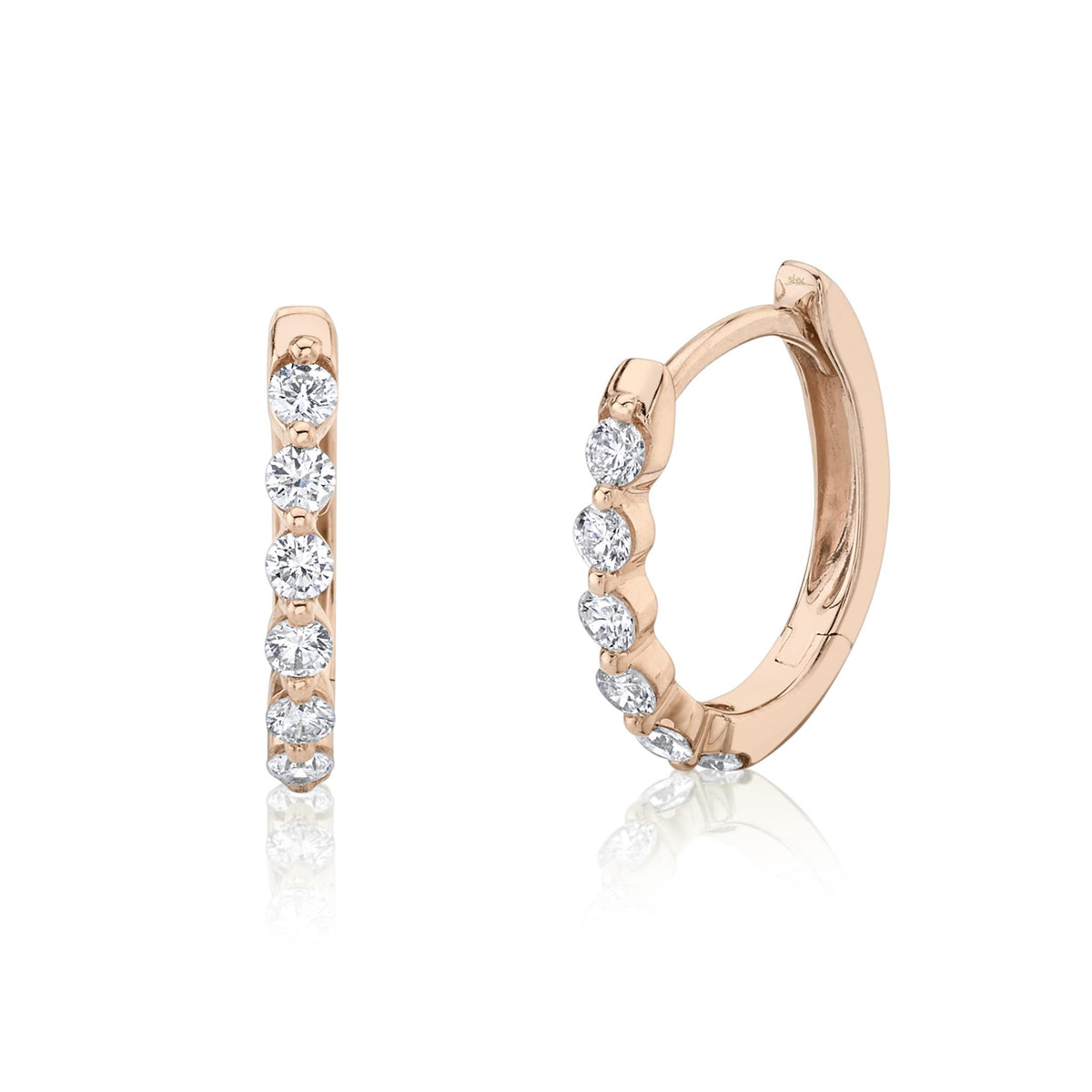 Shy Creation 14Kt Rose Gold Oval Diamond Hoop Earrings with Natural Diamonds