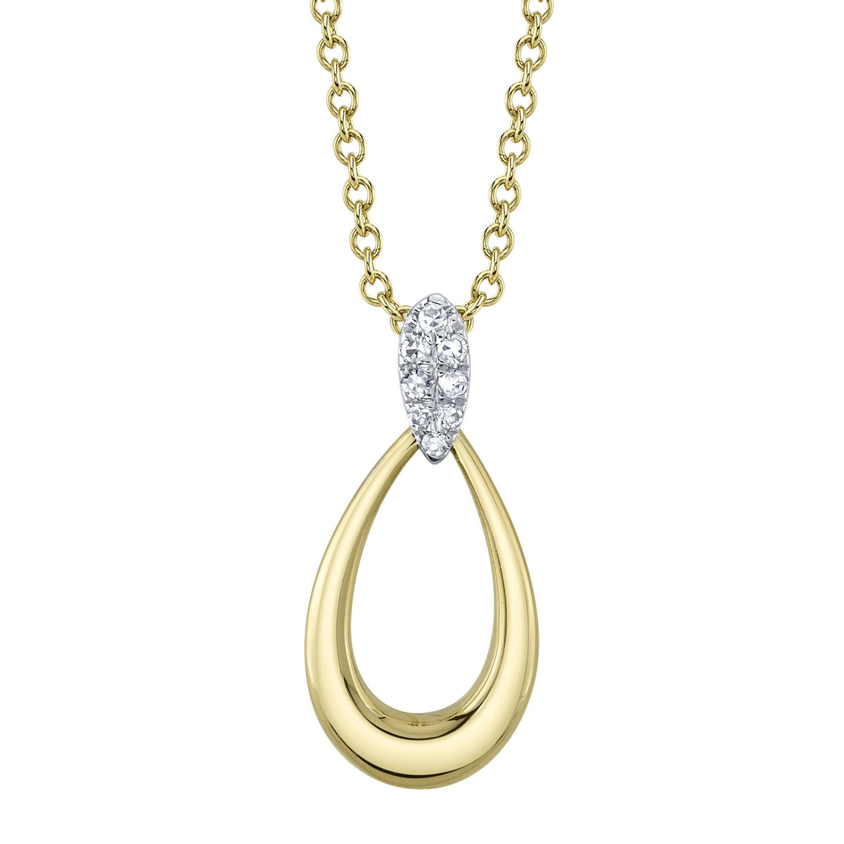 Shy Creation Gold Teardrop Necklace with Diamond Bail