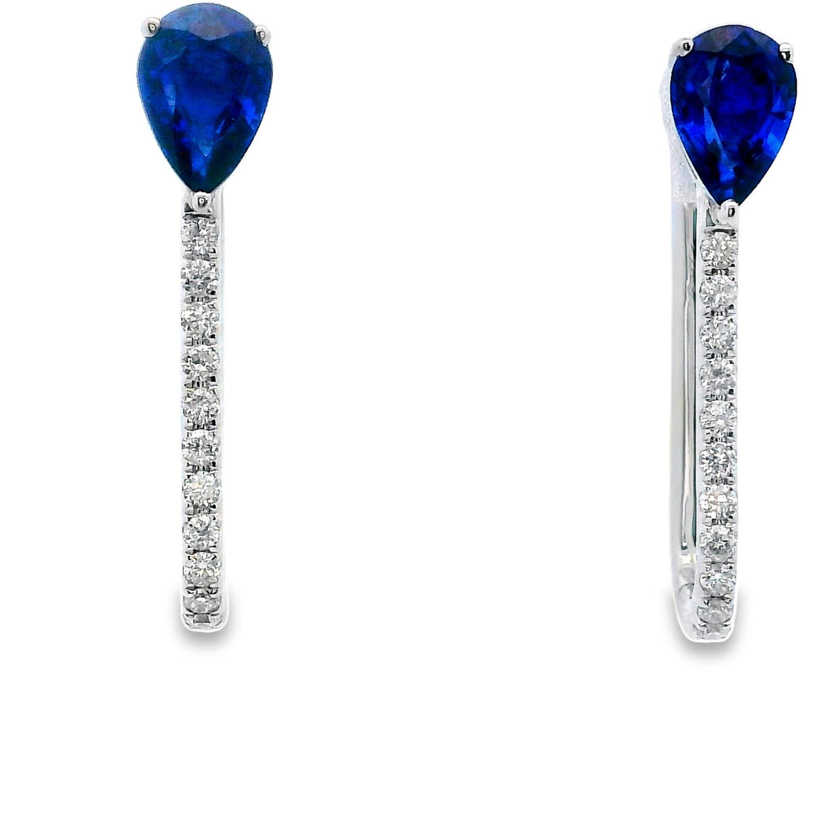 14Kt White Gold Dangle Earrings with 1.04ct Pear Shaped Sapphires and Natural Diamonds