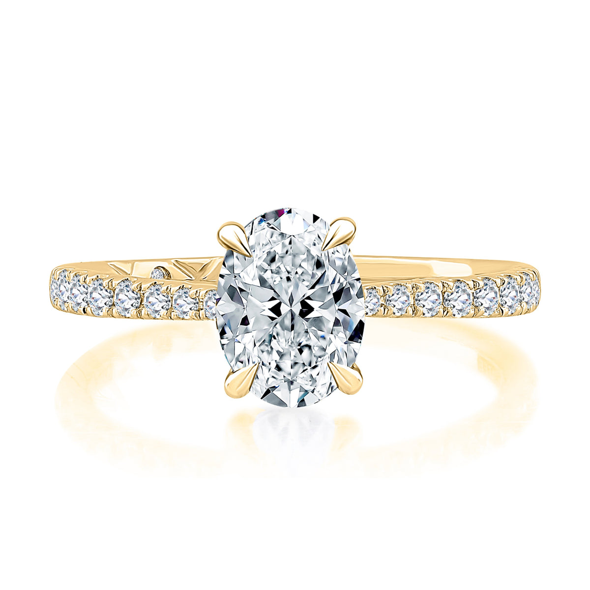 A. Jaffe Oval Hidden Halo & Pave Engagement Ring in 14K Yellow Gold