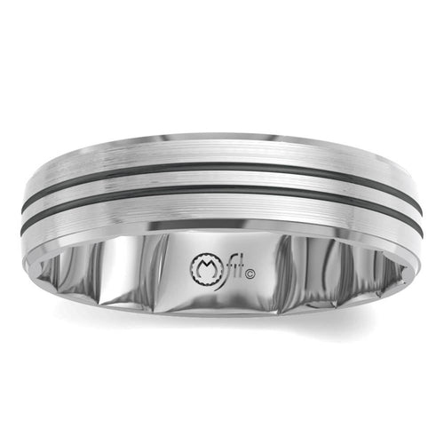 14Kt White Gold 7.5MM  M-FIT Band With Black Rhodium Stripes