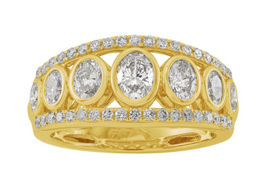 14Kt Yellow Gold 7-Oval Bezel Set 1.38cttw (H Color - SI1 Clarity) Diamond Fashion Band