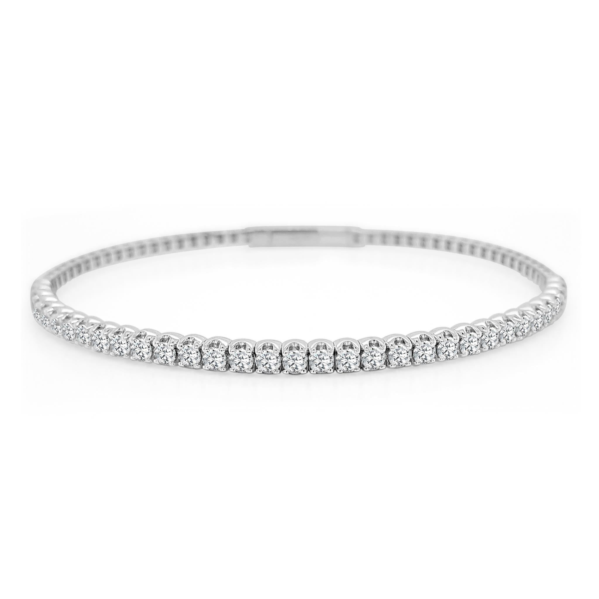 14Kt White Gold Flex Bangle Bracelet with 1.00cttw Natural Diamonds