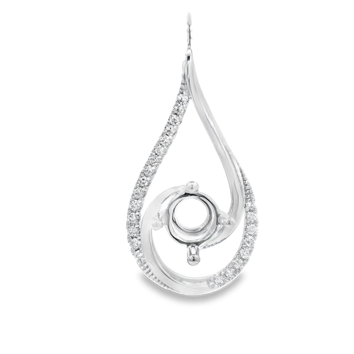 18KT White Gold Teardrop Pendant with 1.11CT Round Sapphire 6.3MM  0.15TW Round Accent Diamonds