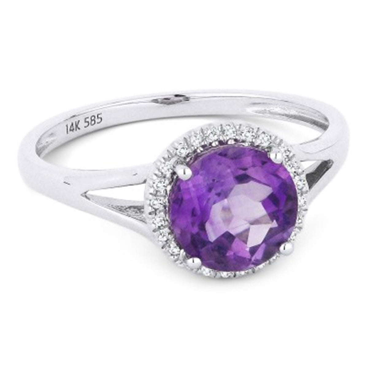 14Kt White Gold Halo Ring With 1.25ct Amethyst