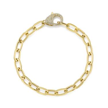 Shy Creation 14Kt Yellow Gold 7" Paperclip Link Bracelet with .41cttw Natural Diamond Clasp