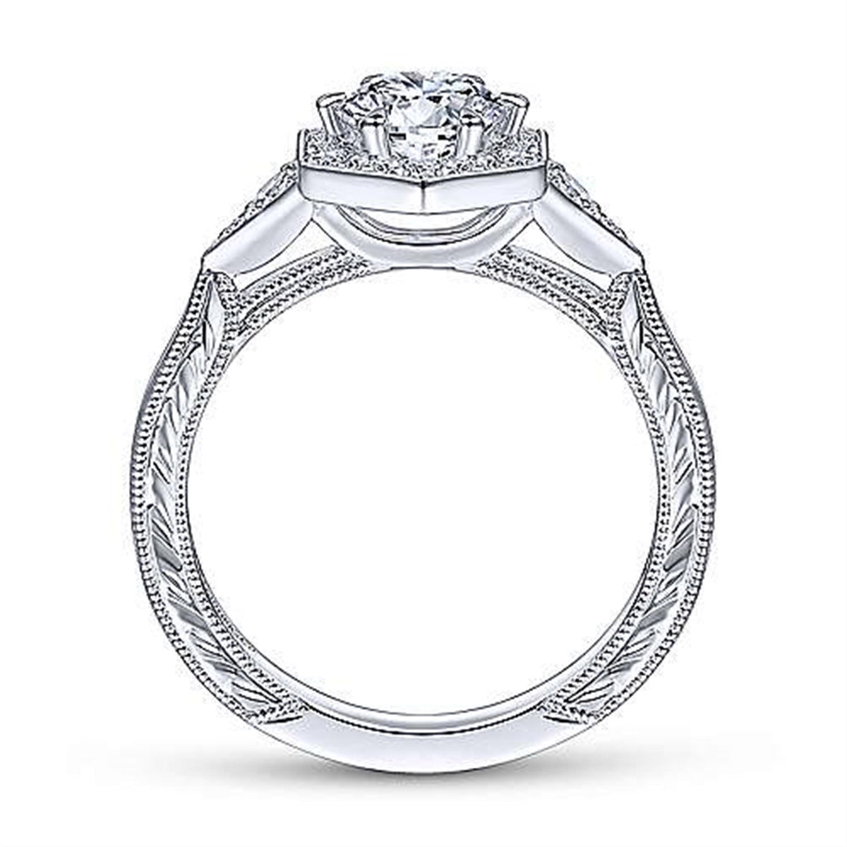 14Kt White Gold Vintage Inspired Engagement Ring With 0.70ct Natural Center Diamond
