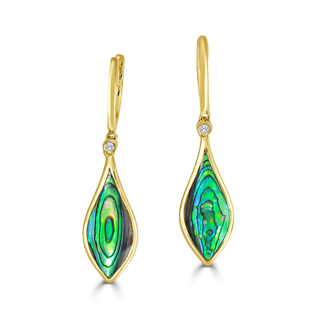 Frederic Sage Venus Drop Earrings in 14KT Yellow Gold with Abalone & 2 Round Accent Diamonds