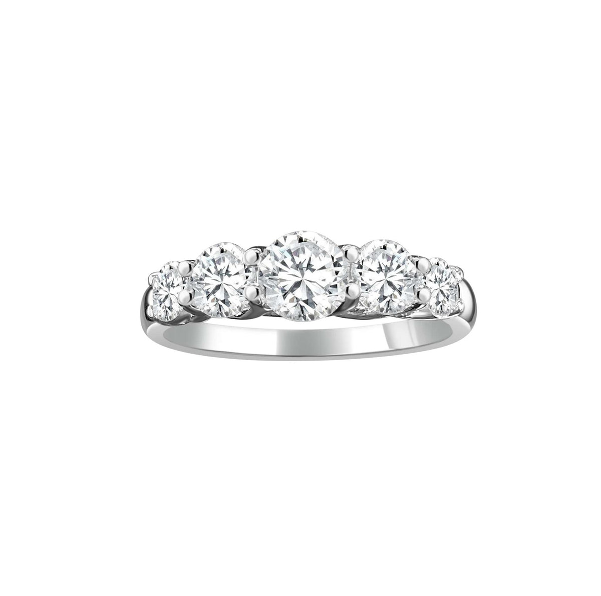 14Kt White Gold Prong Set Graduated Ring With 1.00cttw Natural Diamonds