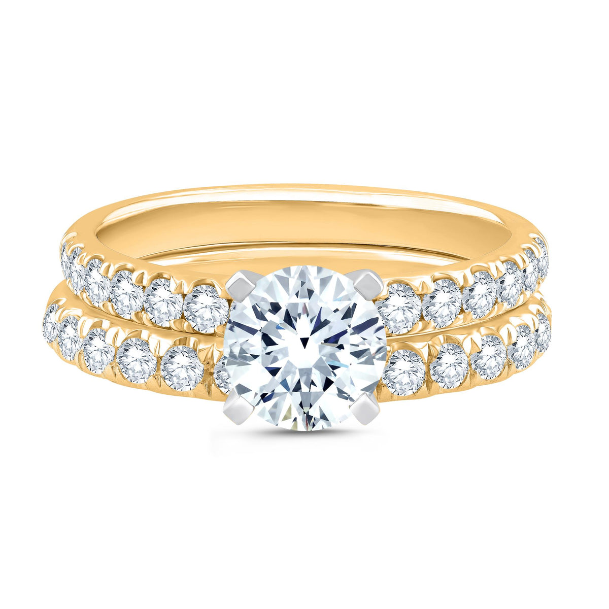 14Kt Yellow Gold  Engagement Set  With 1.56ct Round Lab-Grown Diamond