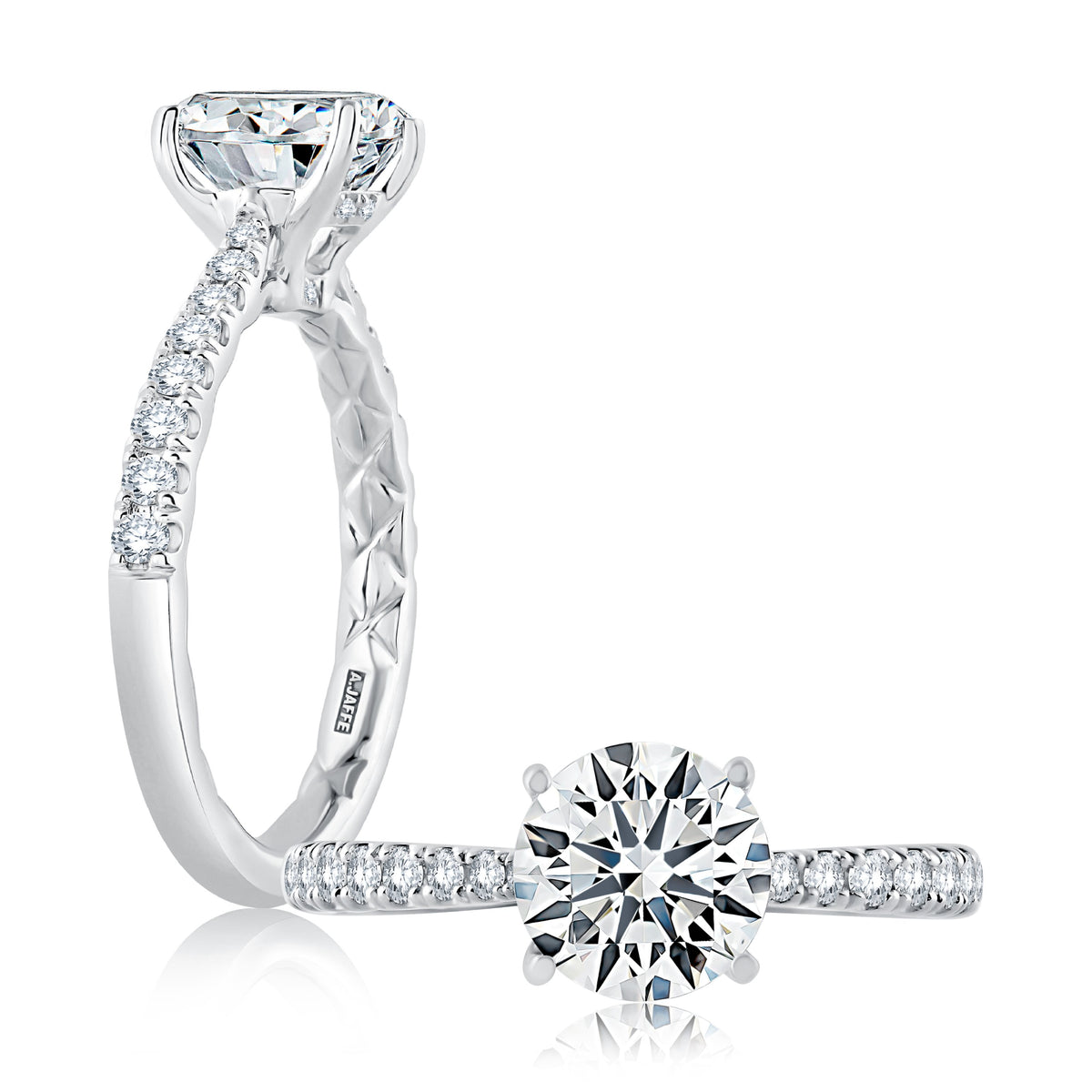 A. Jaffe Tapered Pave Cathedral Set Engagement Ring in 14K White Gold