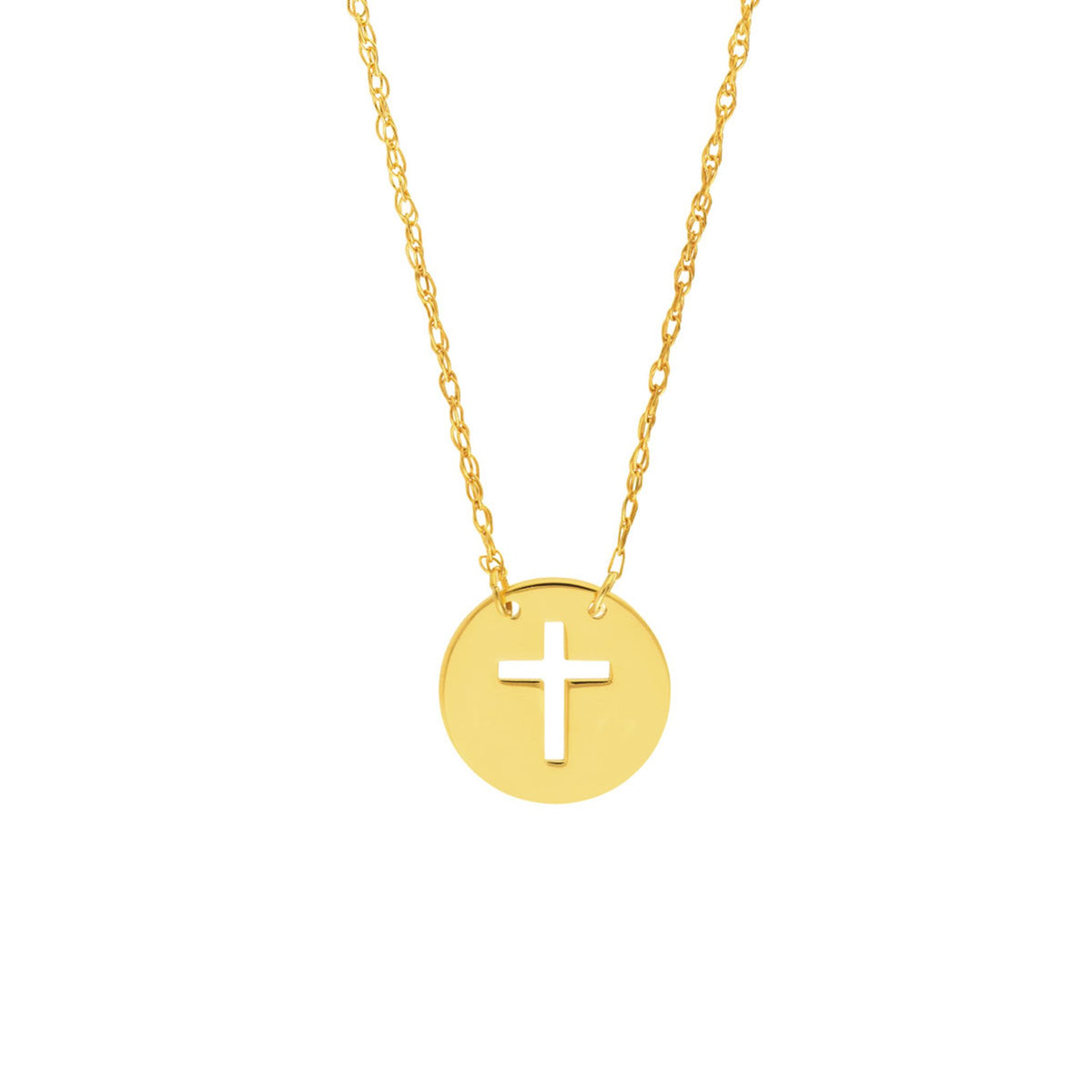 14Kt Yellow Gold Disc Pendant With Cut-out Cross