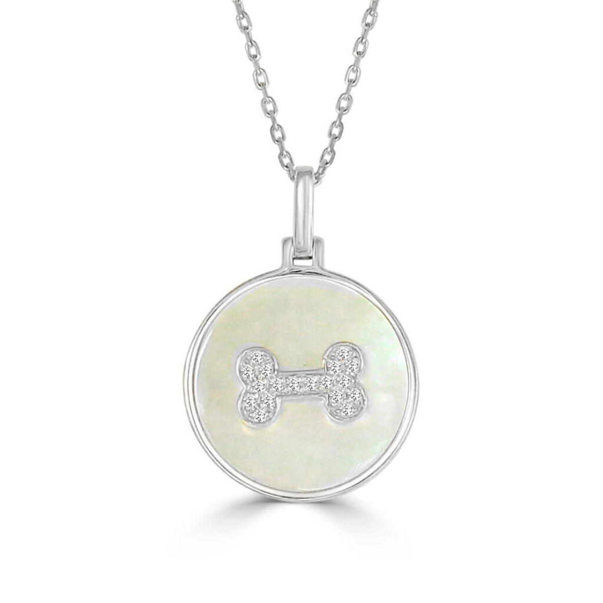 Frederic Sage 14K White Gold Mother Of Pearl Dog Bone Dimaond Pendant
