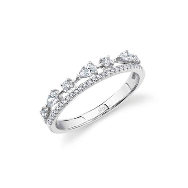 Shy Creation 14Kt White Gold Double Row 0.37cttw Round & Pear Diamond Ring