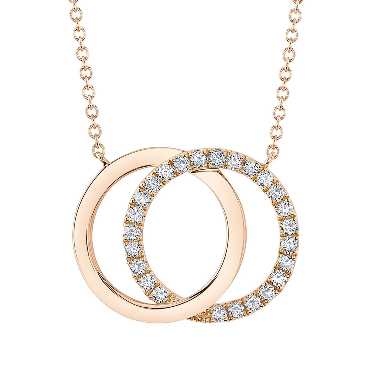 14K Rose Gold You & Me Intersecting Circle Pendant with .31cttw Diamond