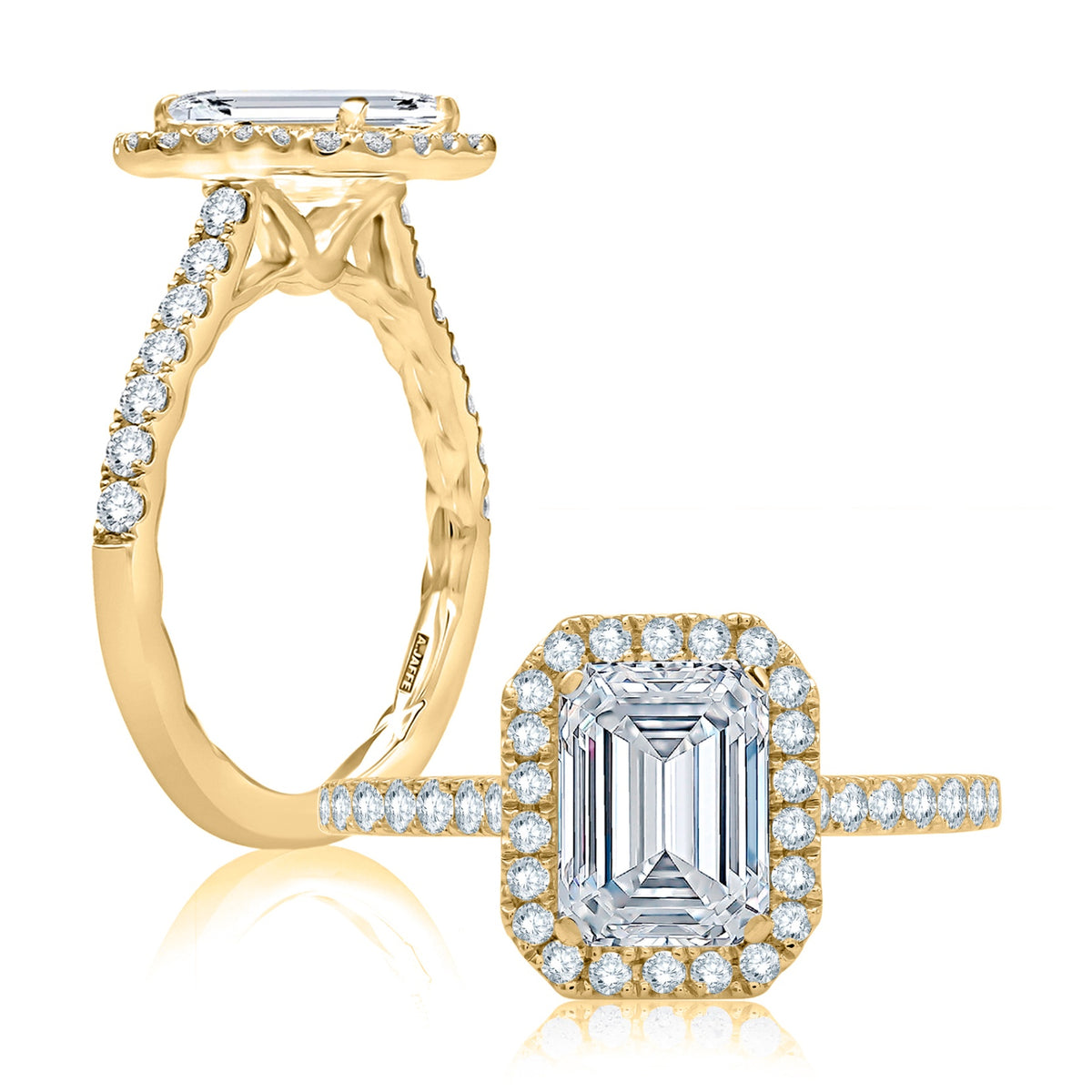 A. Jaffe 0.57ctw Halo & Pave Band Cathedral Engagement Ring in 14K Yellow Gold