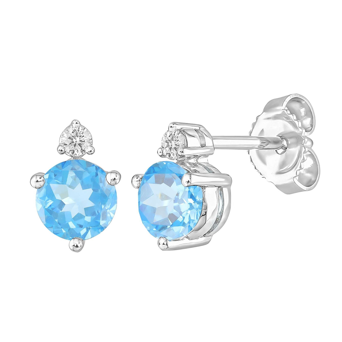 14Kt White Gold Stud Earrin With 1.17ct Blue Topaz & .07cttw Diamond