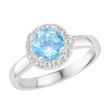14Kt White Gold .91ct  Blue Topaz Natural Diamond Ring