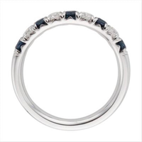 18Kt White Gold Chevron Blue Sapphire  Diamond Band