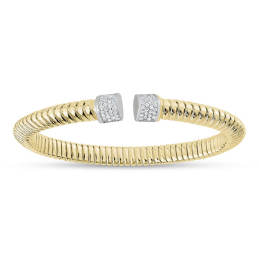 Sterling Silver Grooved Open Bangle in 14K Yellow Gold Vermeil
