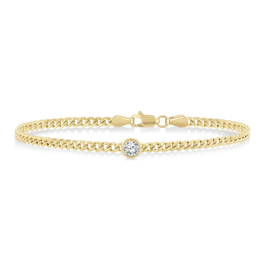 14Kt Yellow Gold 0.25ct Round Bezel Set Diamond Curb Bracelet