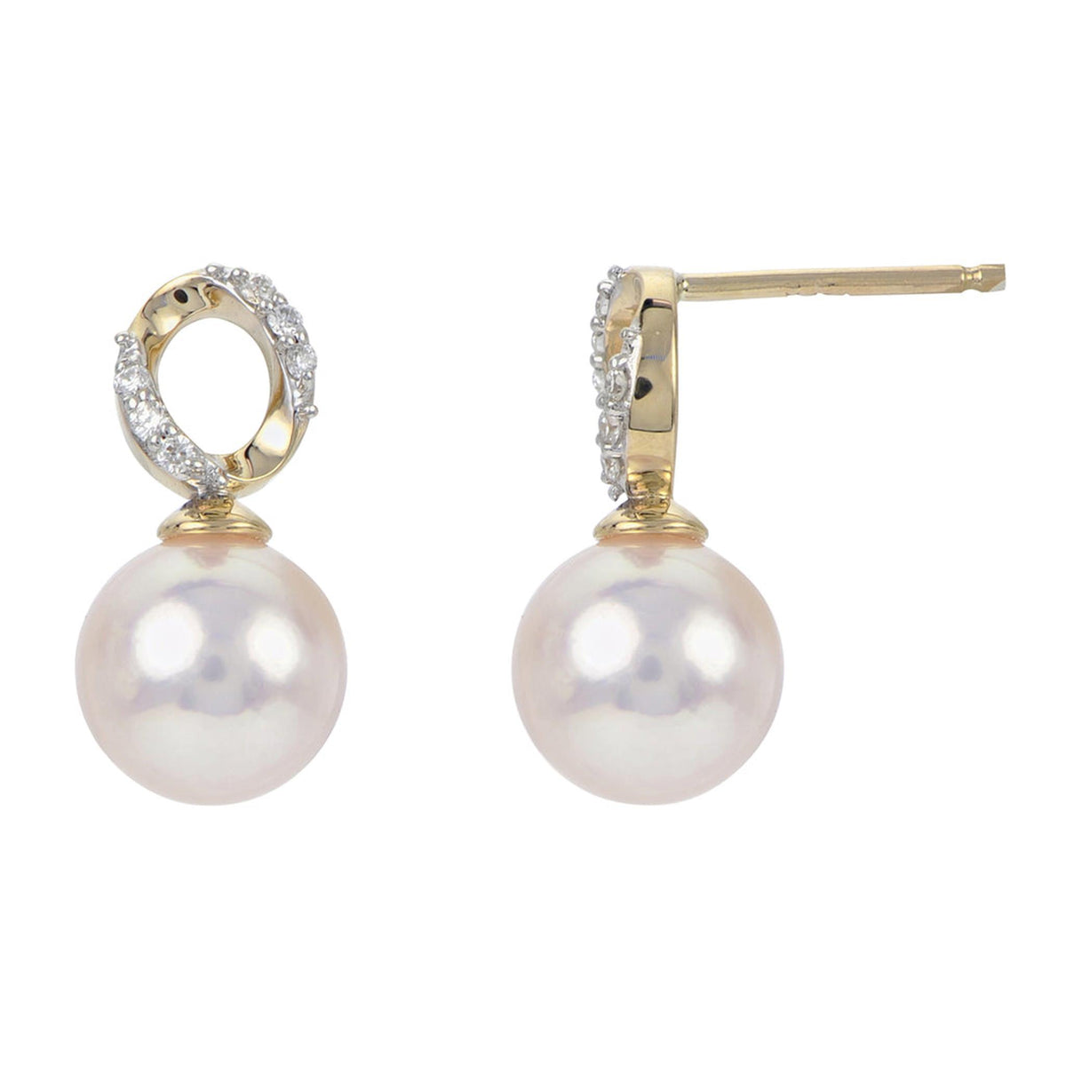 14Kt Yellow Gold Drop Earrings With mm Akoya Cultured Pearl