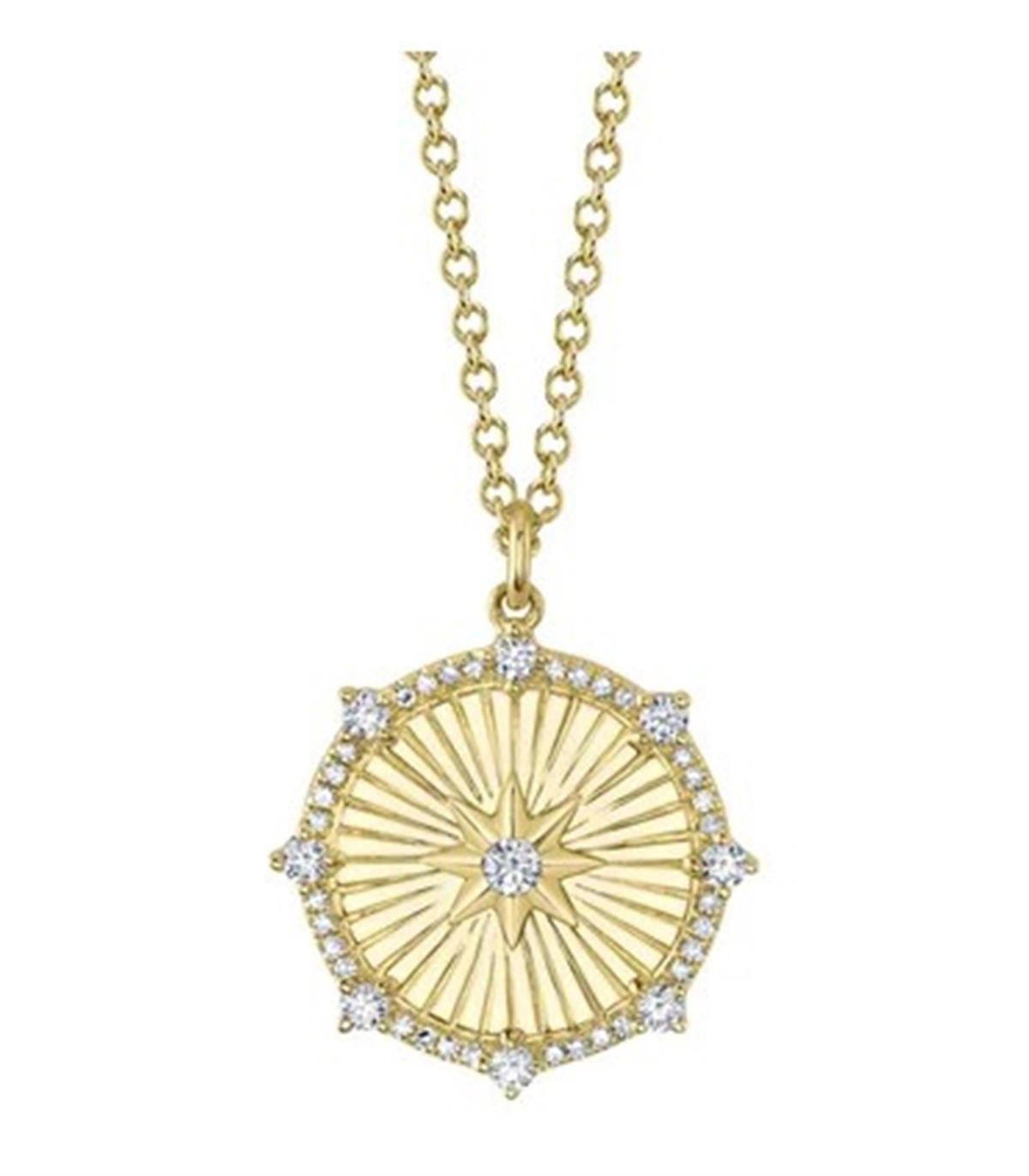 Shy Creation 14Kt Yellow Gold Fluted Sunburst Pendant With .30cttw Natural Diamonds