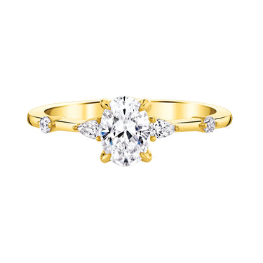 14Kt Yellow Gold 0.70ct Oval Center Diamond & 0.25cttw Pear & Round Diamond Hidden Halo Engagement Ring