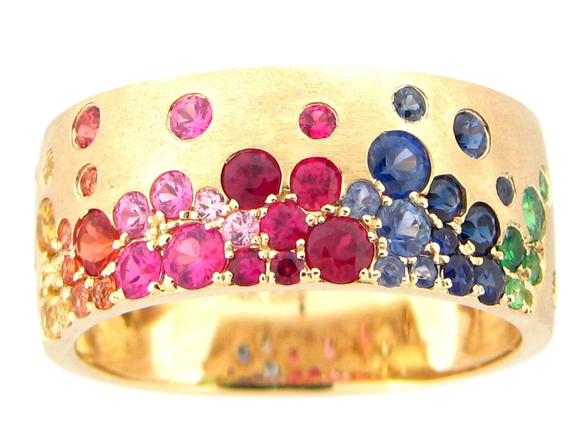 Confetti Collection 14Kt Yellow Gold Rainbow Sapphire  Ruby  Tsavorite Ring