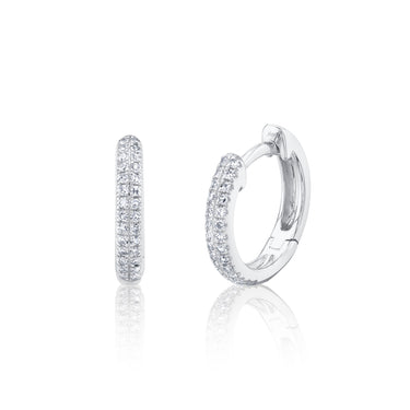 Shy Creation 14Kt White Gold .12ctw Diamond Pave Huggie Hoop Earrings