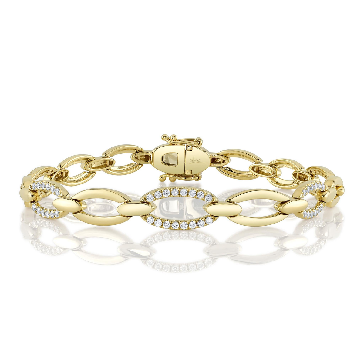 Shy Creation 14K Yellow Gold Bracelet with Alternating Diamond Links