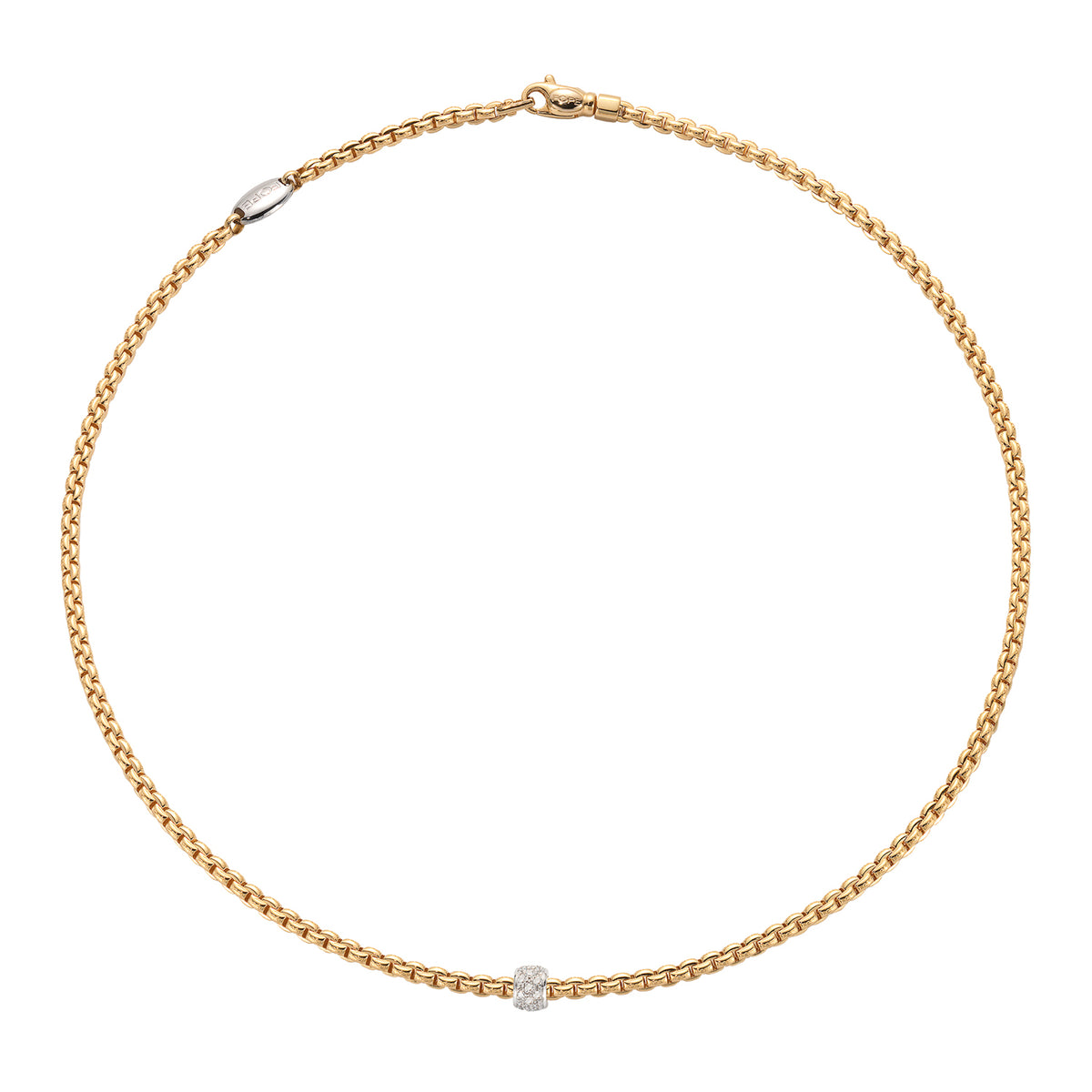 FOPE 18Kt Yellow Italian Gold 0.19cttw Diamond Rondel EKA Necklace