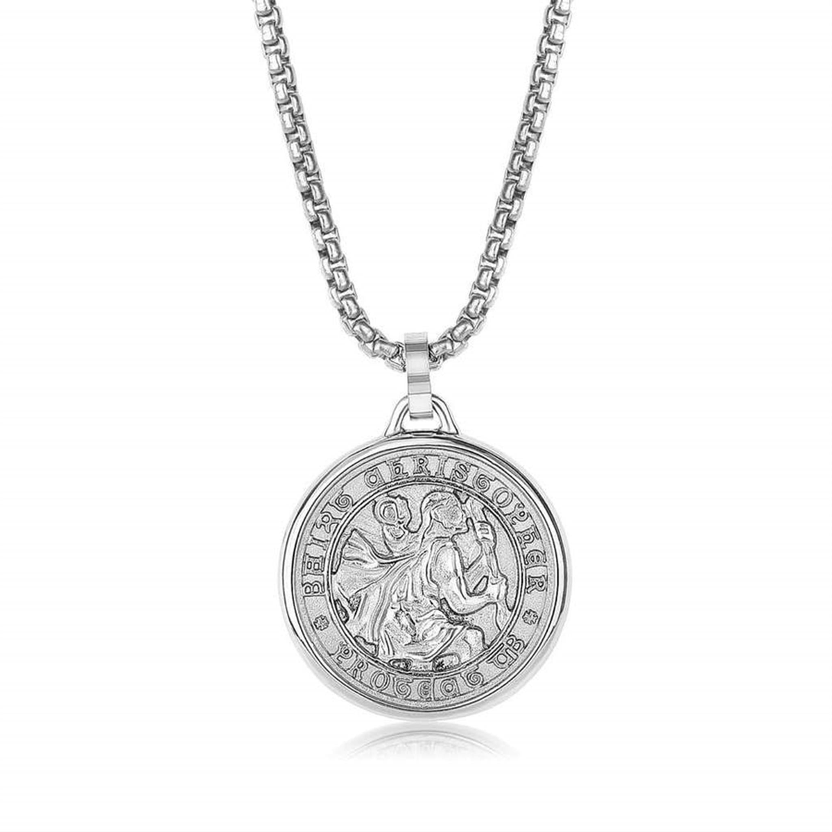 Italgem Stainless Steel St. Christopher and Round Box Chain Necklace