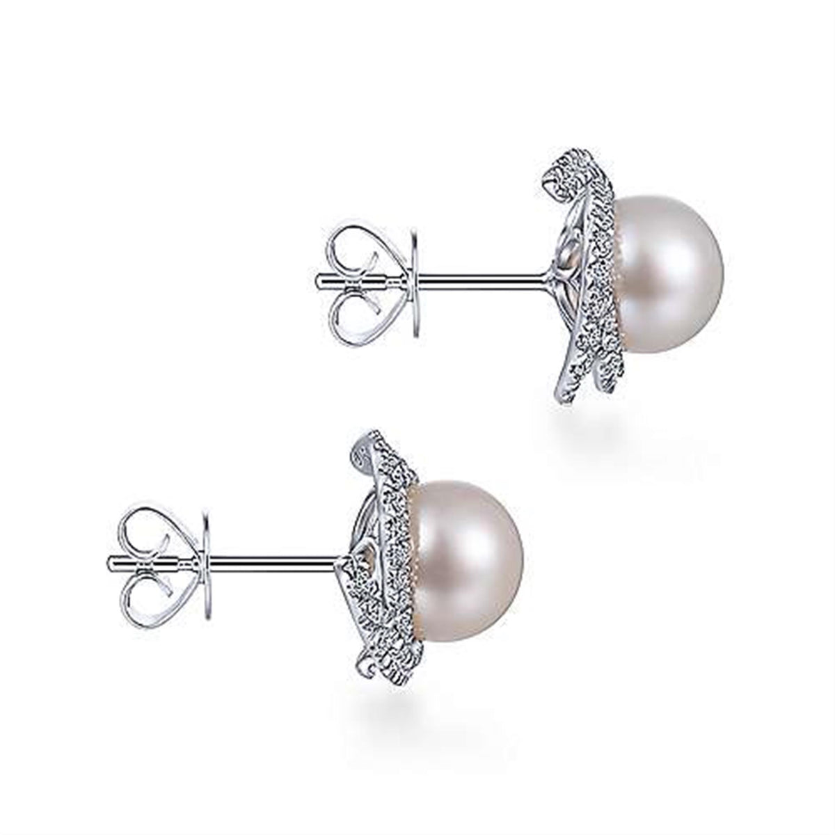 14Kt White Gold Halo Earrings With mm Round Cultured Pearl