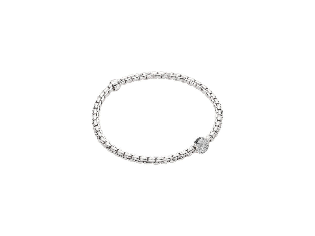 FOPE 18Kt White Italian Gold 0.22cttw Diamond Rondel EKA Flex'It Bracelet - M