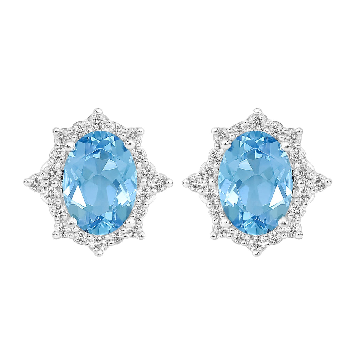 14Kt White Gold Halo Earrings Gemstone Earrings With 1.83ct Blue Topaz