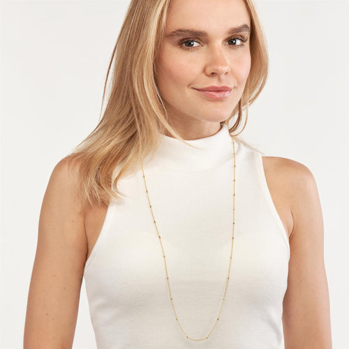 36" 14K Yellow Gold Beaded Station Chain