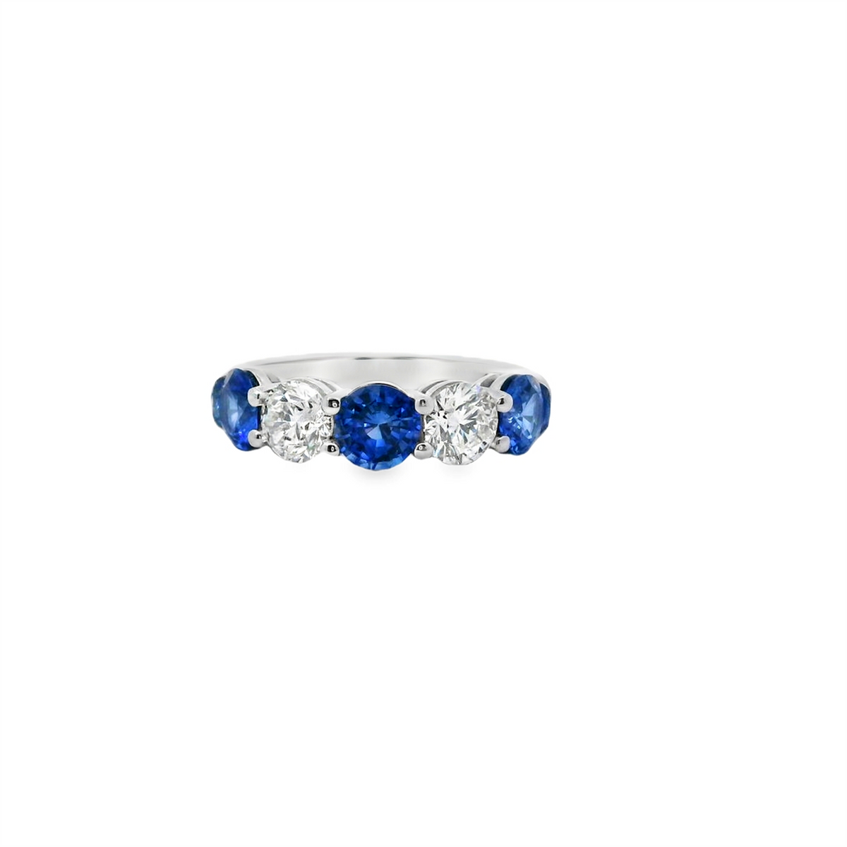 18Kt White Gold 5-Stone Band with 32.20cttw Natural Sapphires and 21.12cttw Natural Diamonds, Alternating (Color G-H, Clarity SI1)